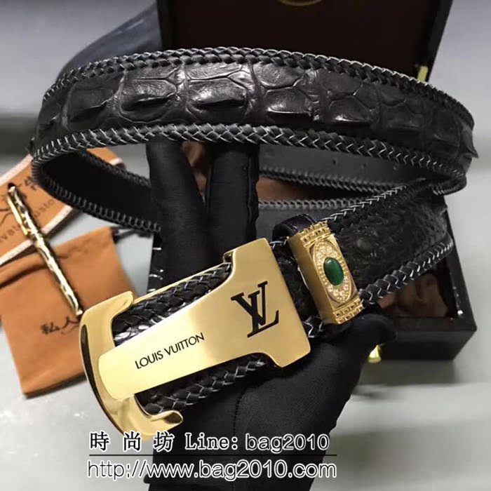 路易威登LV Louis Vuitton純手工編織美洲鱷魚骨皮 高端男士皮帶 LHG1082